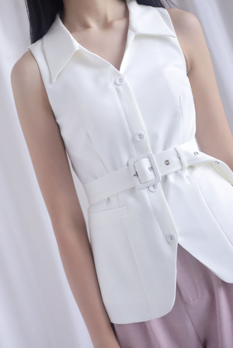 Margaux Collar Front Zip Top In White