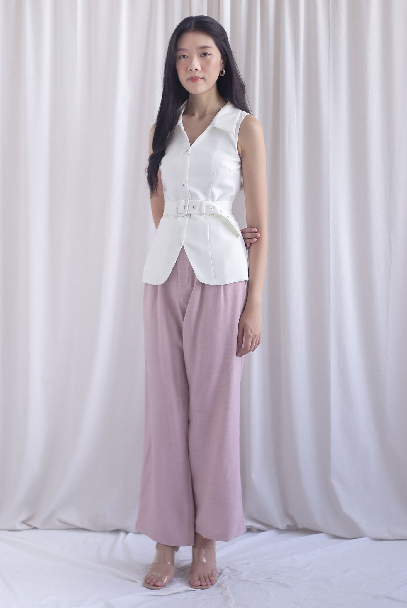 Margaux Collar Front Zip Top In White