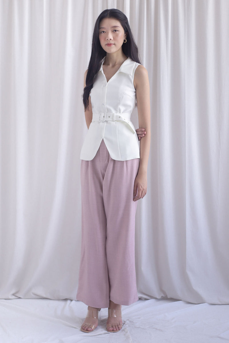 Margaux Collar Front Zip Top In White