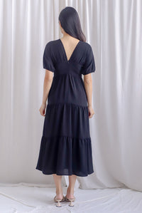 Maybelle Puffy Sleeve Ruched Maxi Dress In Black