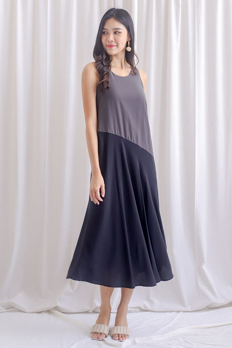 Mazee Colour Block Two Way Trapeze Maxi Dress In Grey/Black