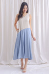 Mazee Colour Block Two Way Trapeze Maxi Dress In Taupe/Blue