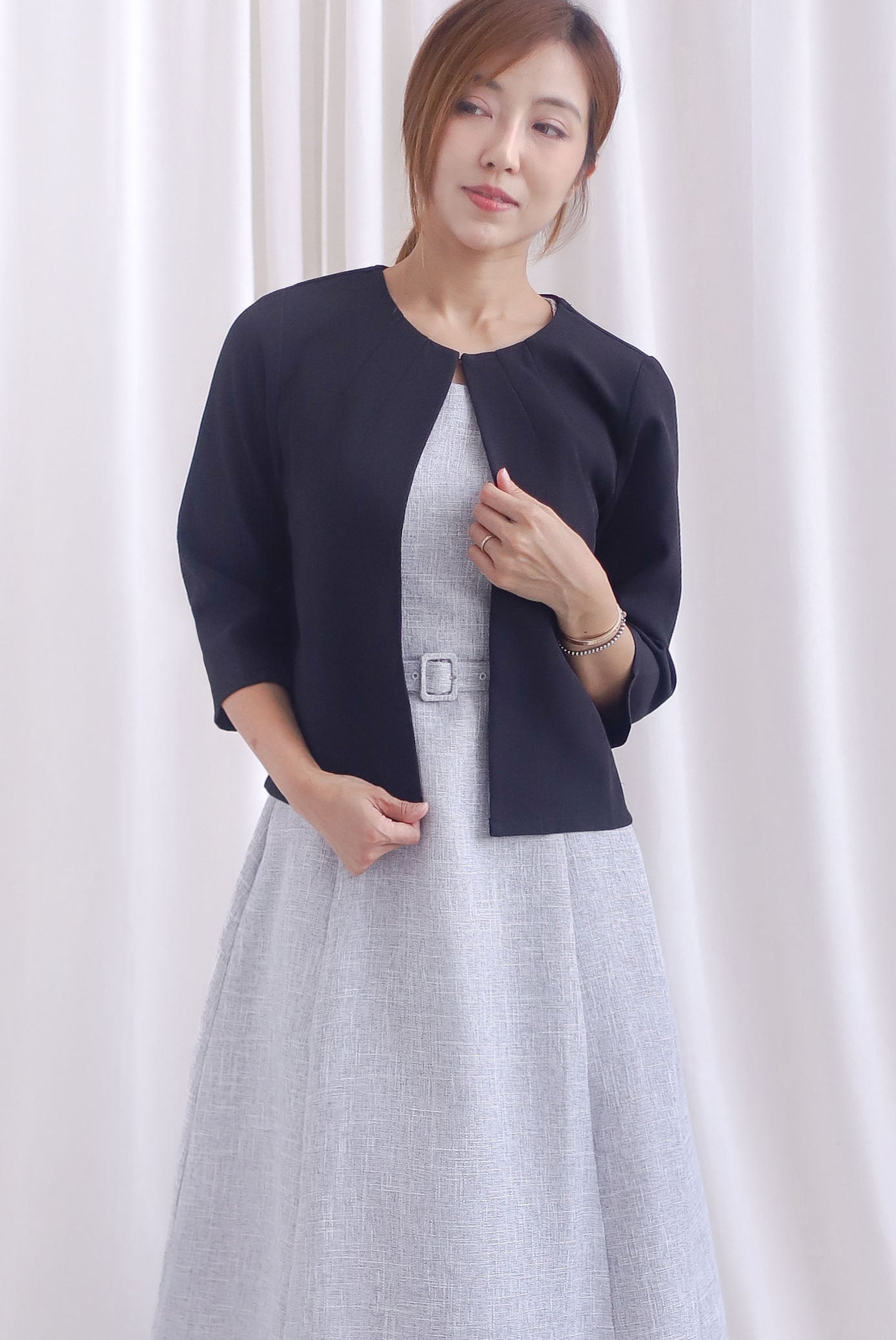 Melanie Collarless Open-Front Blazer In Black