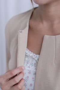 Melanie Collarless Open-Front Blazer In Camel