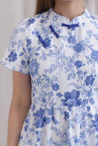 Melissa Porcelain Sleeve Skater Cheong Sam Dress In Blue