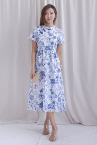 Melissa Porcelain Sleeve Skater Cheong Sam Dress In Blue