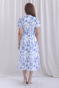 Melissa Porcelain Sleeve Skater Cheong Sam Dress In Blue