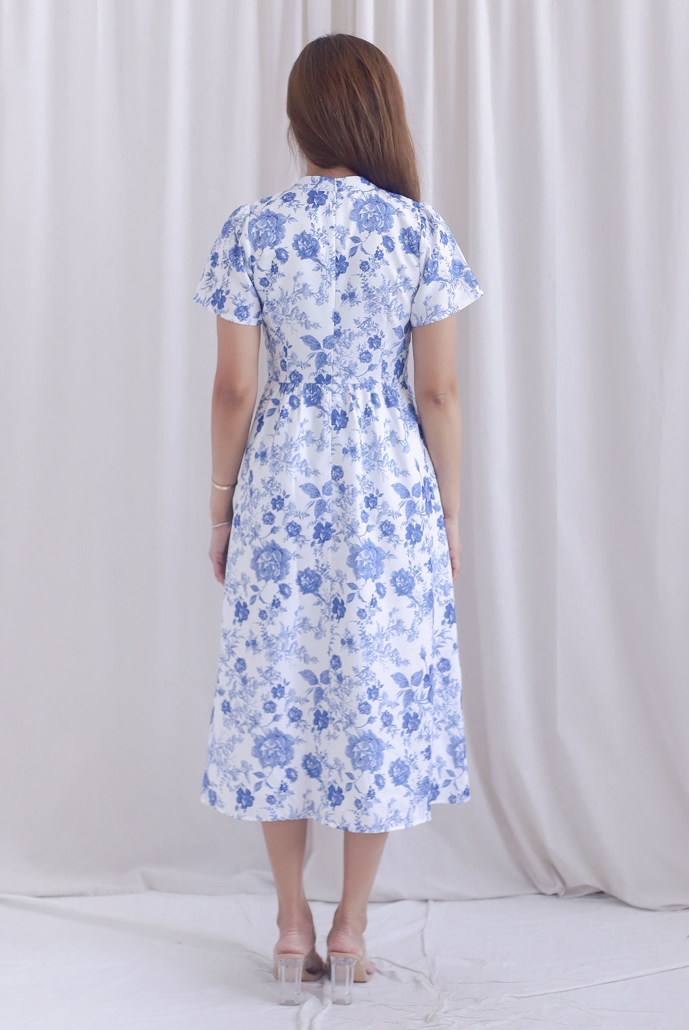 Melissa Porcelain Sleeve Skater Cheong Sam Dress In Blue