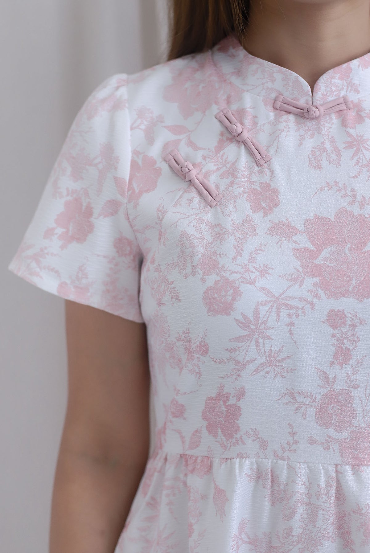 Melissa Porcelain Sleeve Skater Cheong Sam Dress In Pink