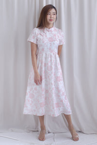 Melissa Porcelain Sleeve Skater Cheong Sam Dress In Pink