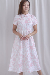 Melissa Porcelain Sleeve Skater Cheong Sam Dress In Pink