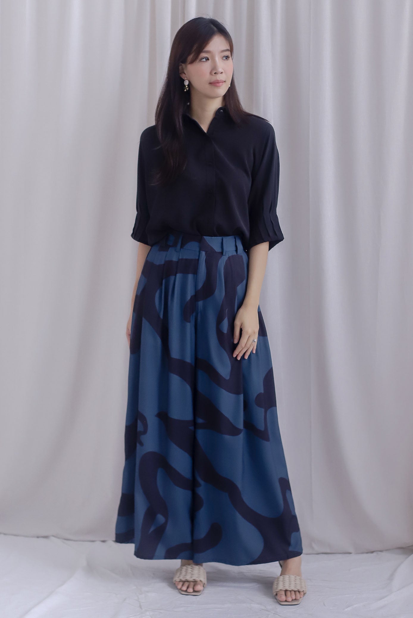 Memphis Printed Wide Culottes In Teal Black