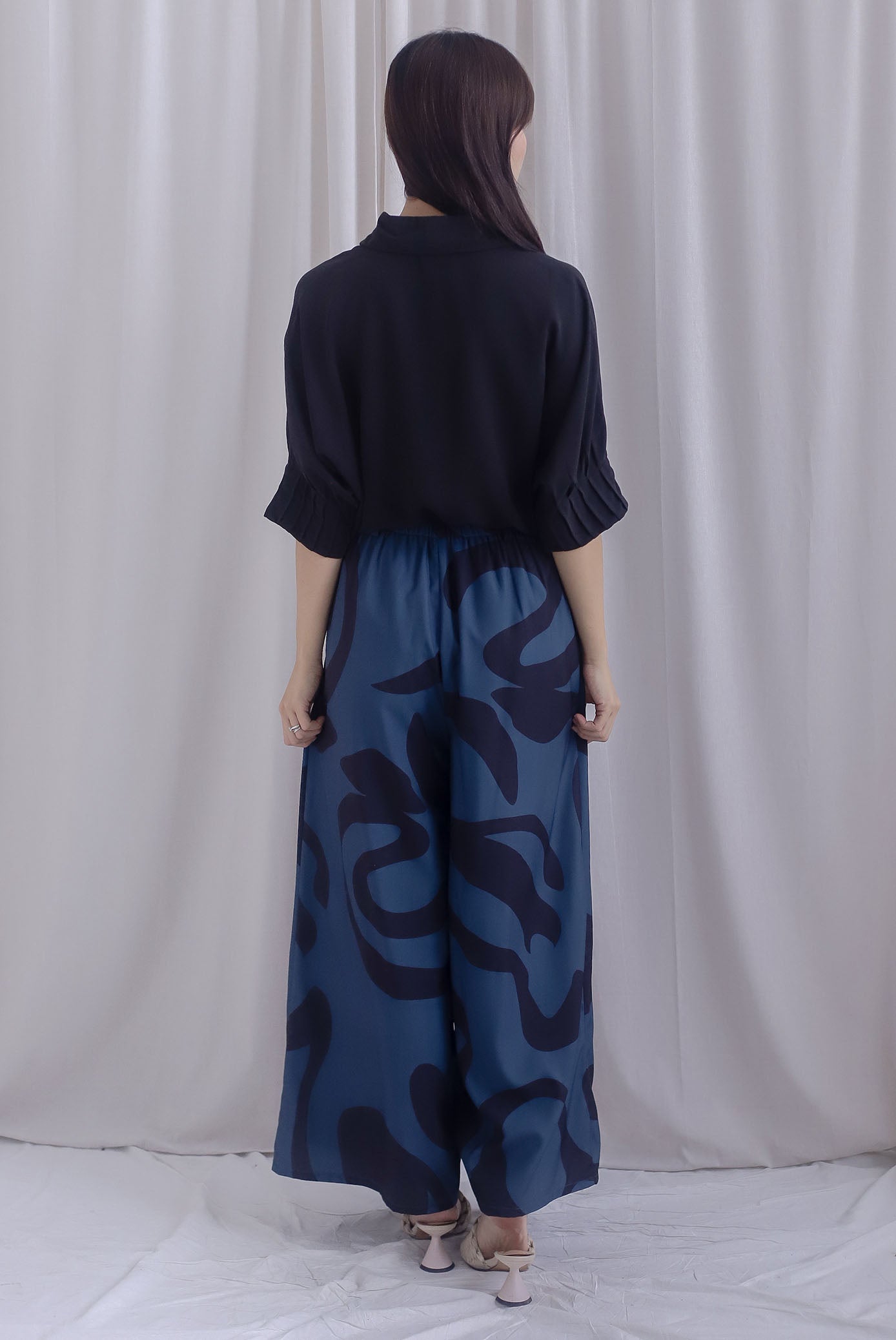 Memphis Printed Wide Culottes In Teal Black