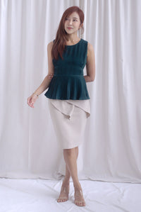 Meret Pleated Peplum Top In Forest Green