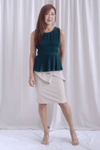 Meret Pleated Peplum Top In Forest Green