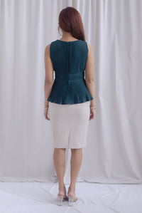 Meret Pleated Peplum Top In Forest Green