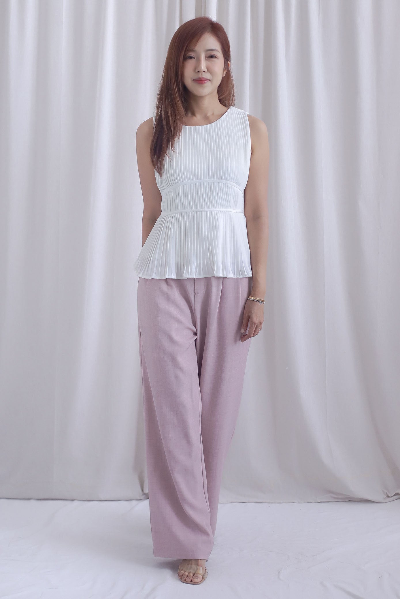 Meret Pleated Peplum Top In White