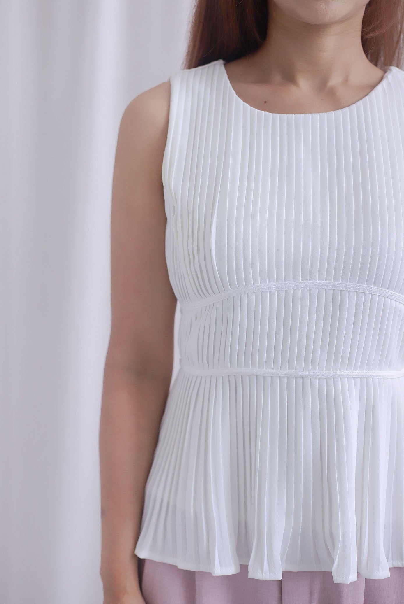 Meret Pleated Peplum Top In White