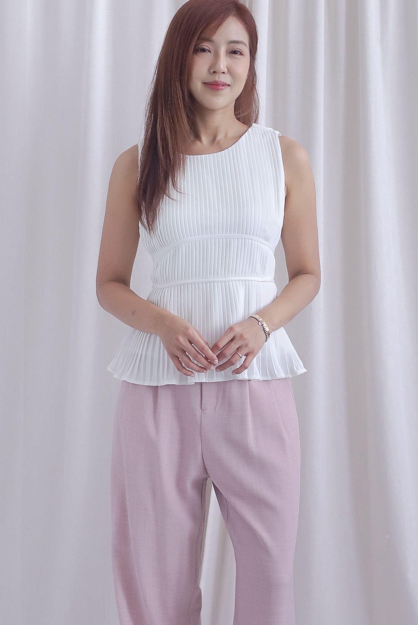 Meret Pleated Peplum Top In White
