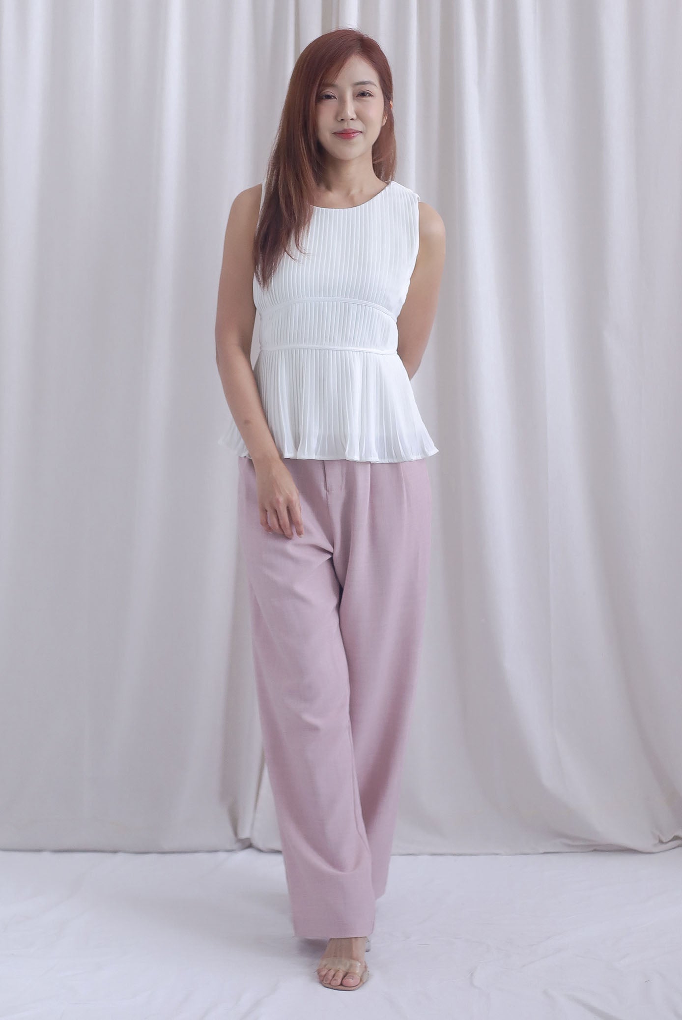 Meret Pleated Peplum Top In White