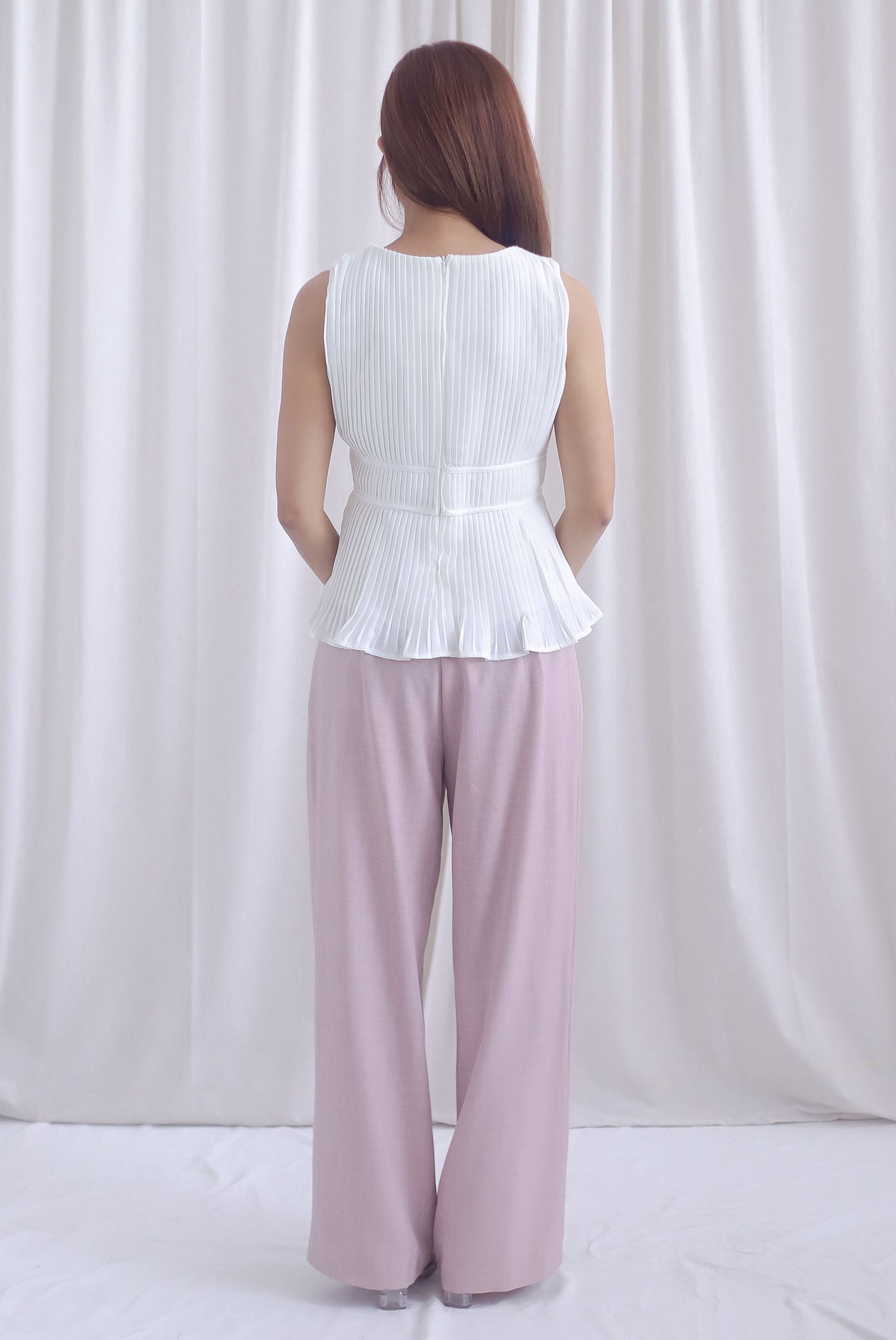 Meret Pleated Peplum Top In White
