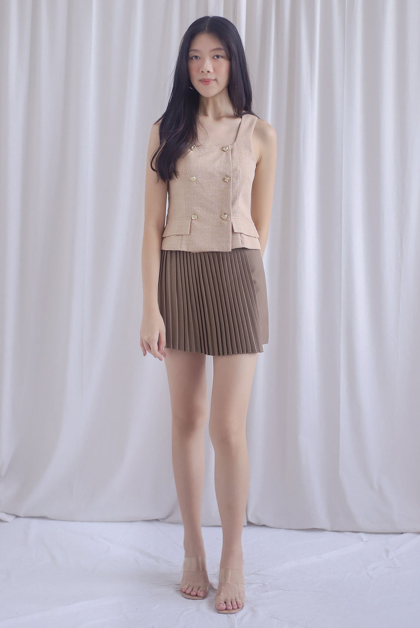 Mich Neatly Pleated Skorts In Camel
