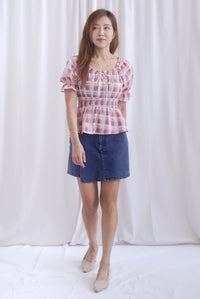 Michelle Plaids Sleeve Peplum Top In Magenta