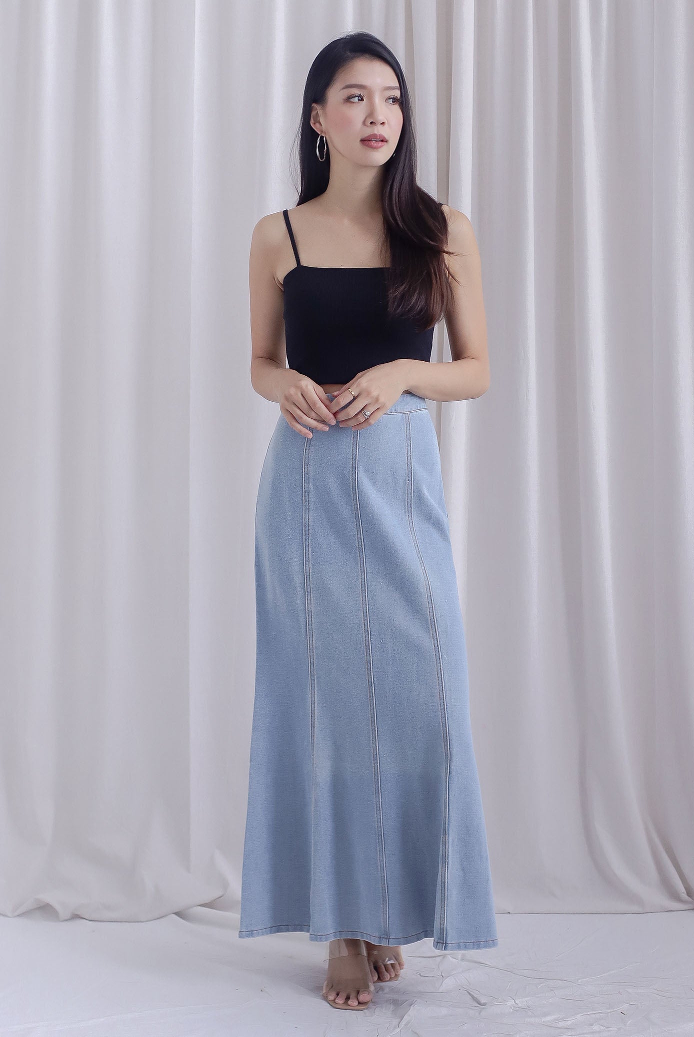 Mikaela Denim Panel Maxi Skirt In Light Wash