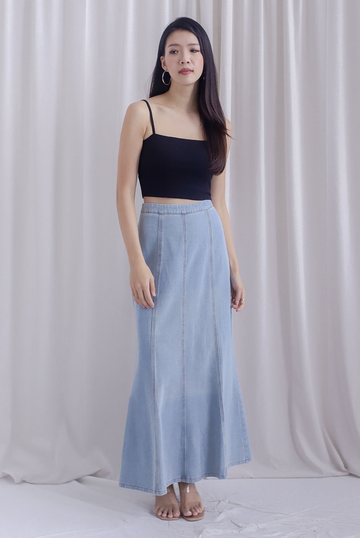 Mikaela Denim Panel Maxi Skirt In Light Wash