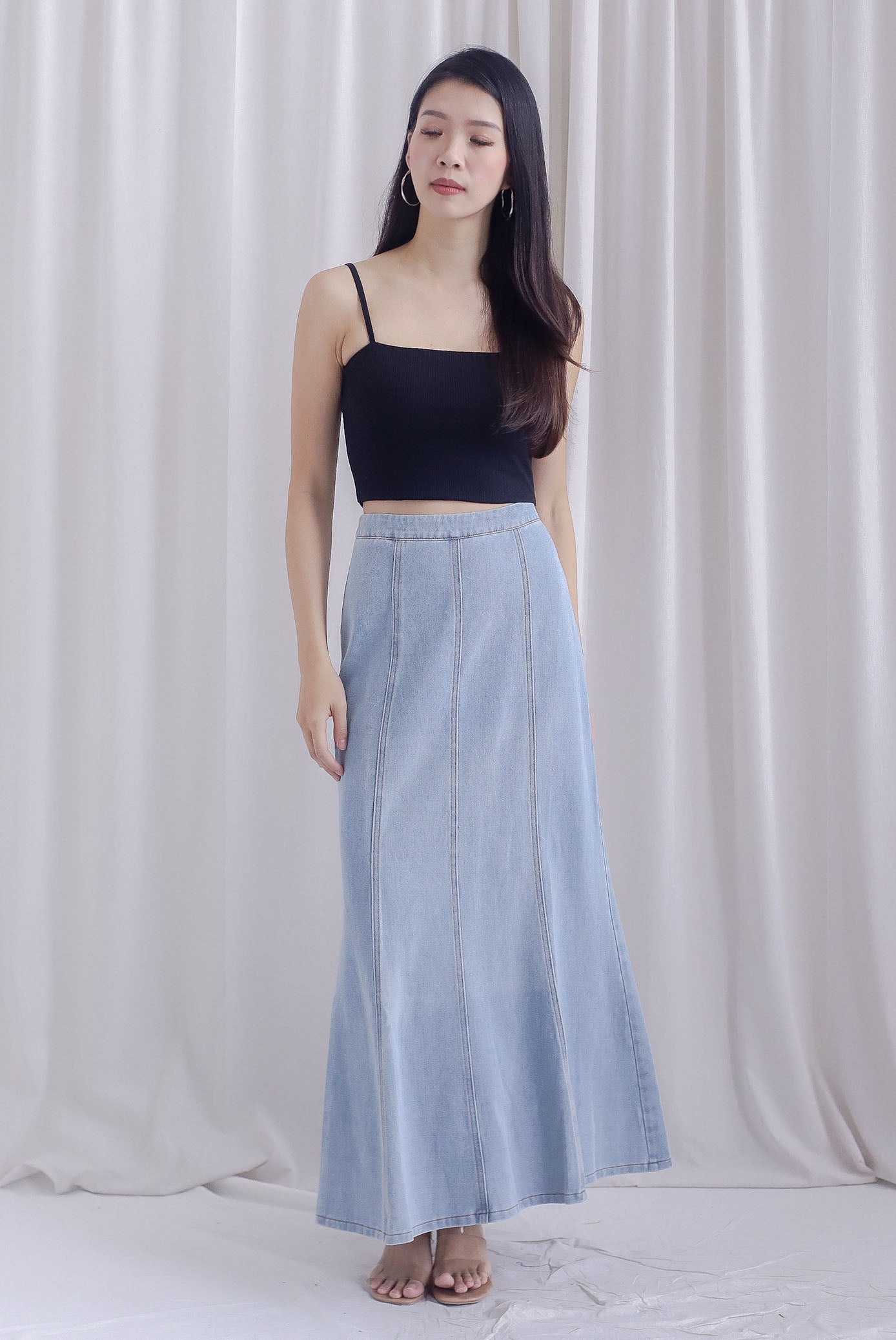 Mikaela Denim Panel Maxi Skirt In Light Wash