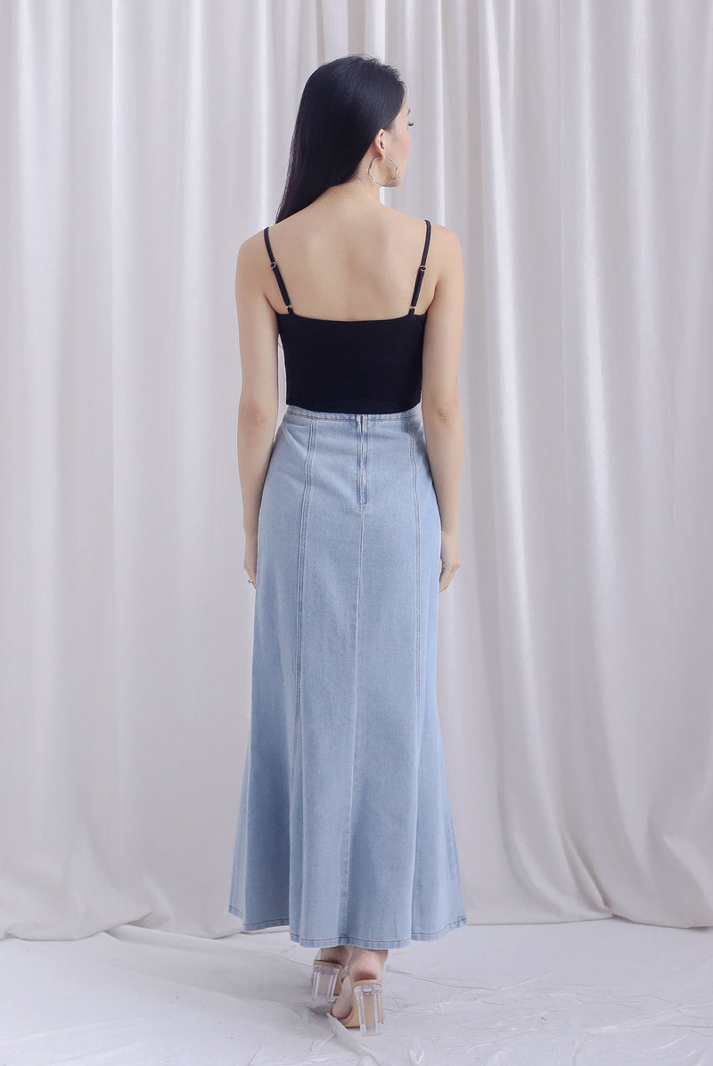 Mikaela Denim Panel Maxi Skirt In Light Wash