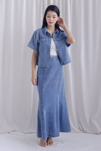 Mikaela Denim Panel Maxi Skirt In Mid Wash