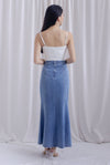 Mikaela Denim Panel Maxi Skirt In Mid Wash