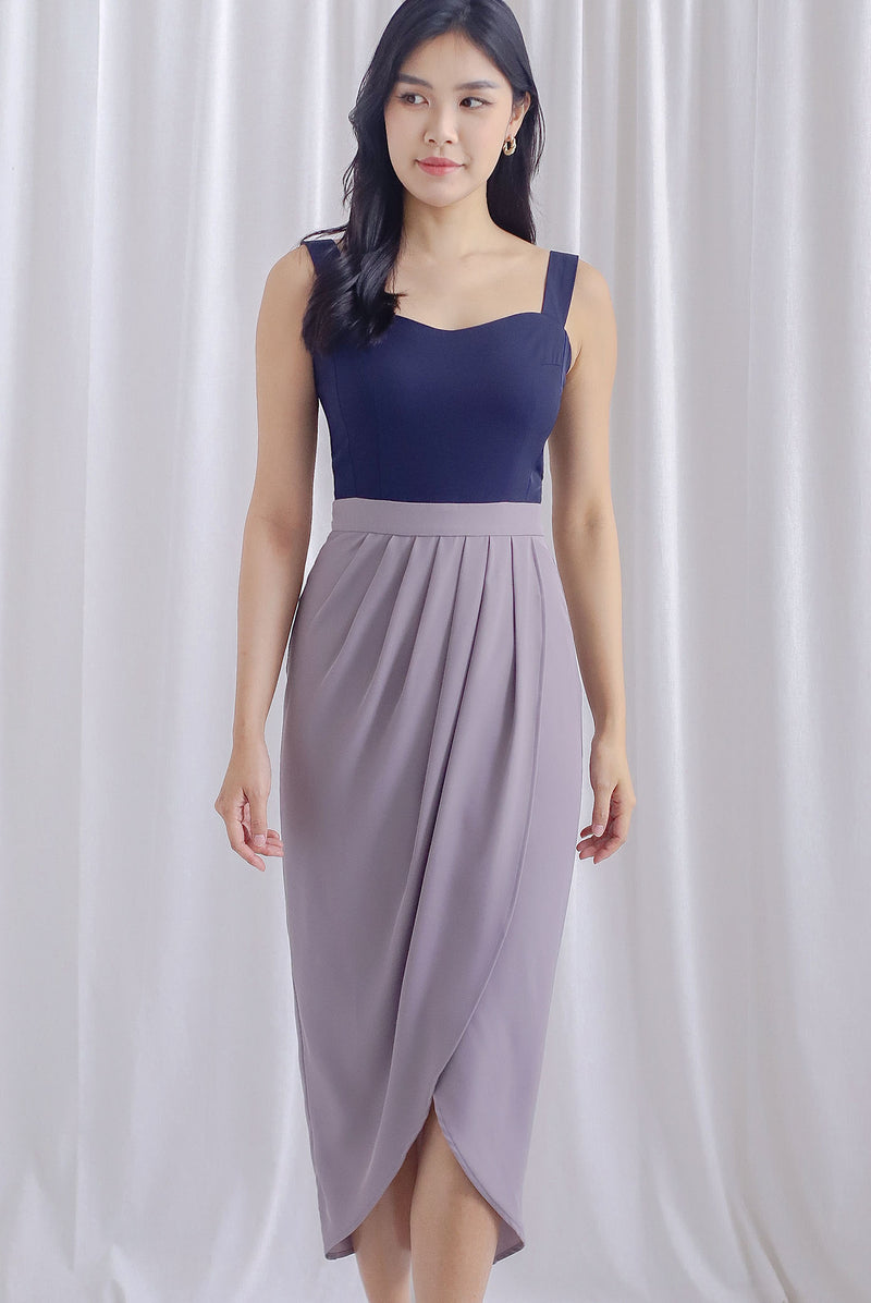 Mikaela Tulip Colourblock Work Dress In Grey/Navy