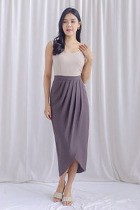 Mikaela Tulip Colourblock Work Dress In Mauve Grey/Cream