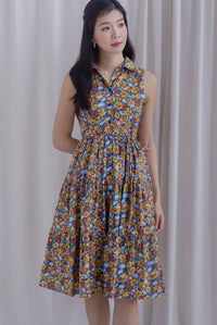 Milani Buttons Down Floral Dress In Navy/Yellow