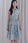 Milani Buttons Down Floral Dress In White/Blue