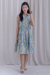 Milani Buttons Down Floral Dress In White/Blue