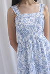 Mirabelle Porcelain Lattice Pintuck Midi Dress In Blue