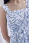 Mirabelle Porcelain Lattice Pintuck Midi Dress In Blue