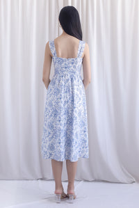 Mirabelle Porcelain Lattice Pintuck Midi Dress In Blue