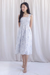 Mirabelle Porcelain Lattice Pintuck Midi Dress In Grey