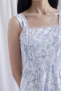 Mirabelle Porcelain Lattice Pintuck Midi Dress In Grey