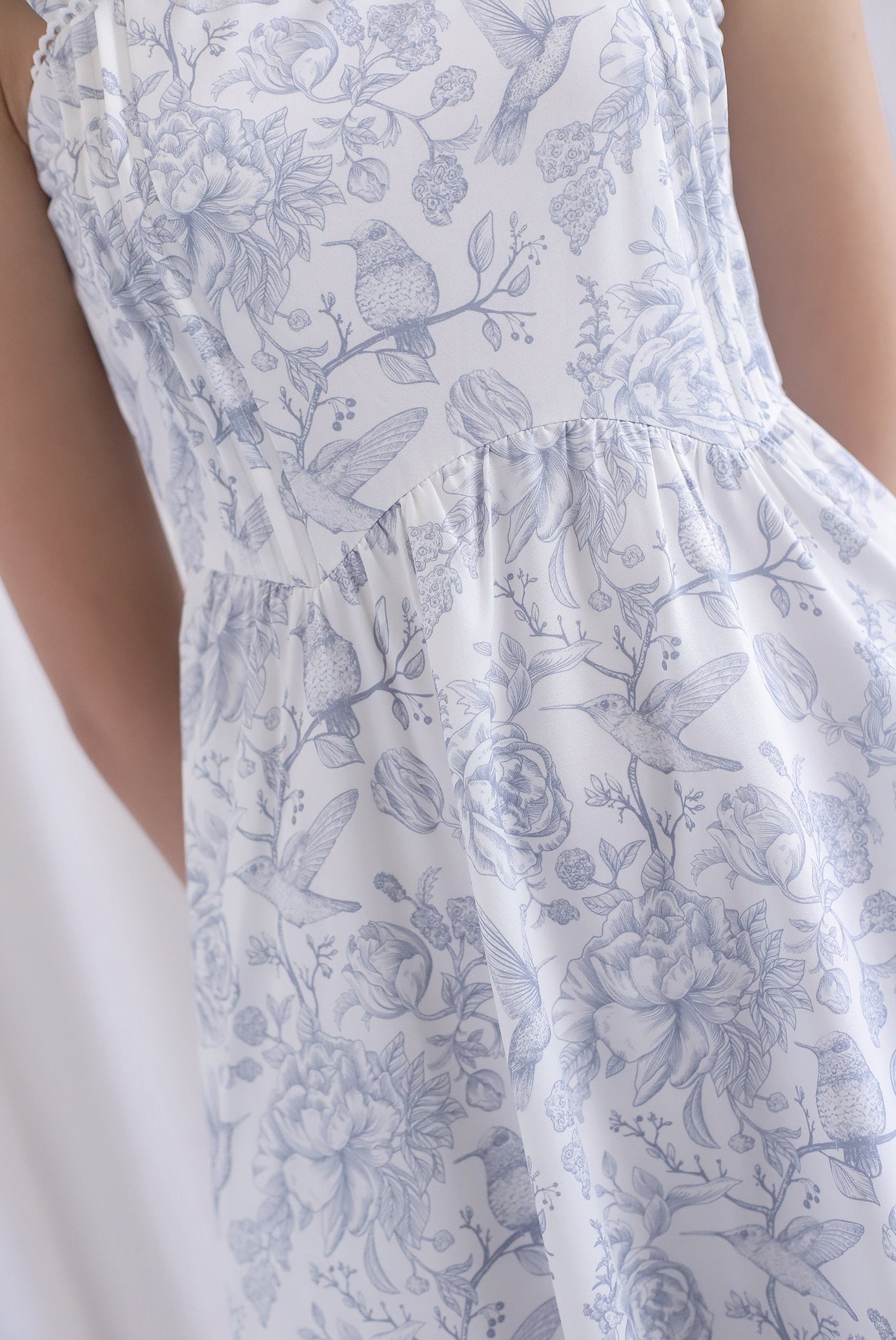Mirabelle Porcelain Lattice Pintuck Midi Dress In Grey