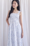 Mirabelle Porcelain Lattice Pintuck Midi Dress In Grey