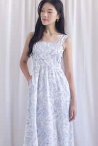 Mirabelle Porcelain Lattice Pintuck Midi Dress In Grey