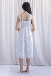 Mirabelle Porcelain Lattice Pintuck Midi Dress In Grey