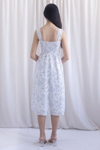 Mirabelle Porcelain Lattice Pintuck Midi Dress In Grey