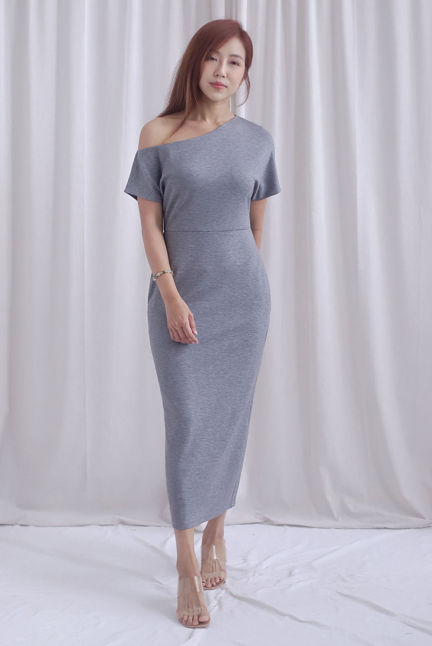 Monaco Asymmetrical Dress In Heather Grey