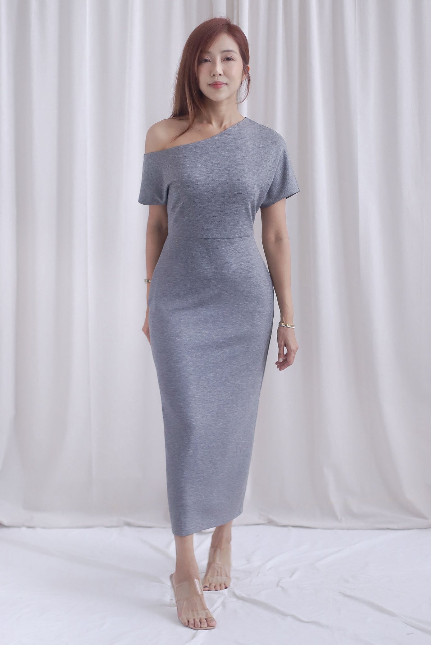 gray asymmetrical dress Trendy, Chic Women's Clothing Boutique Fore Collection Asymmetric Neck Maxi Dress for Women, Grey, 91% Rayon, 9% Spandex, Hand Wash Cold Lane 201